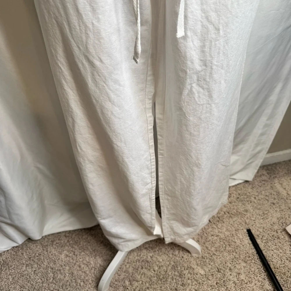 NY&C Linen Wide Leg Pants White Size Medium NWT Drawstring Summer